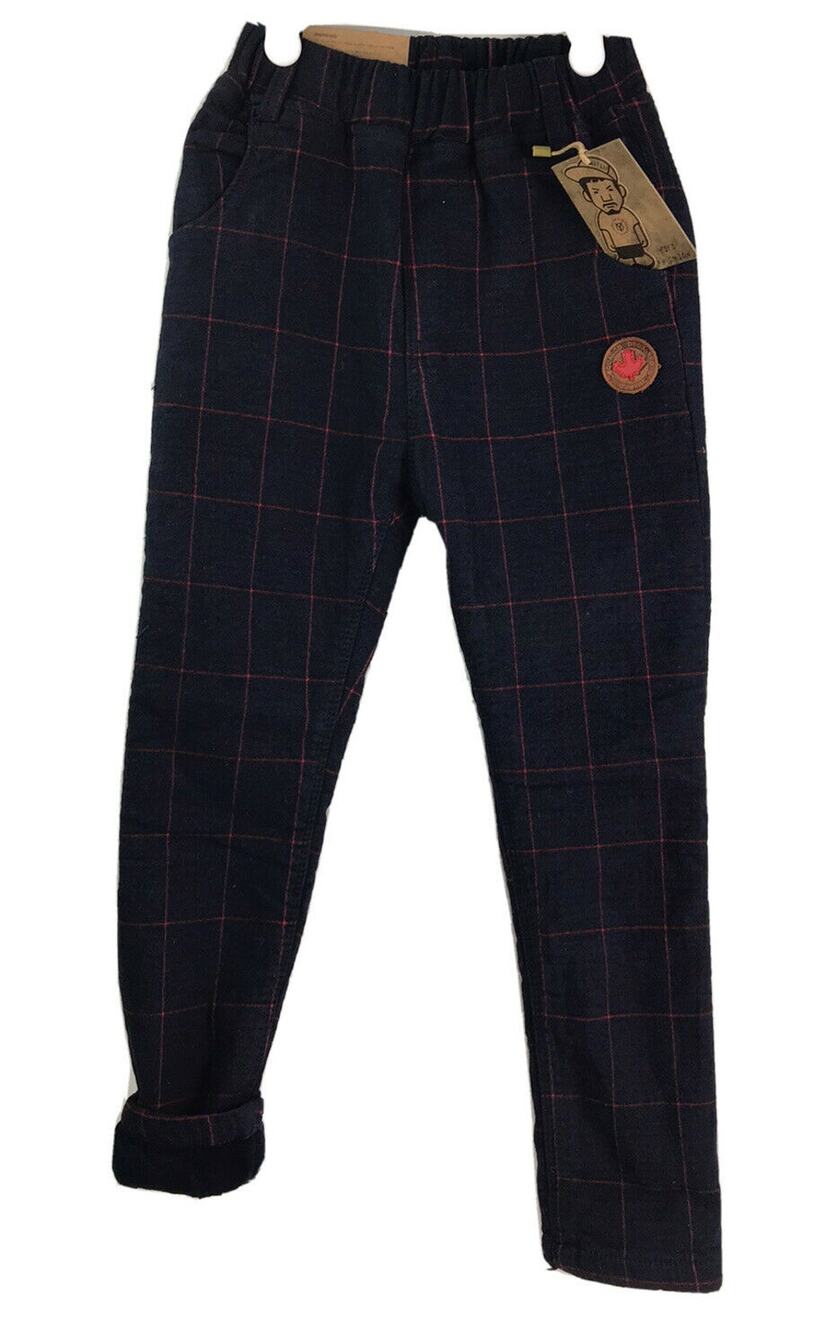 Yiyi fashion lined Pants Boys Blue Plaid Chino Casual Pants Kids sz4